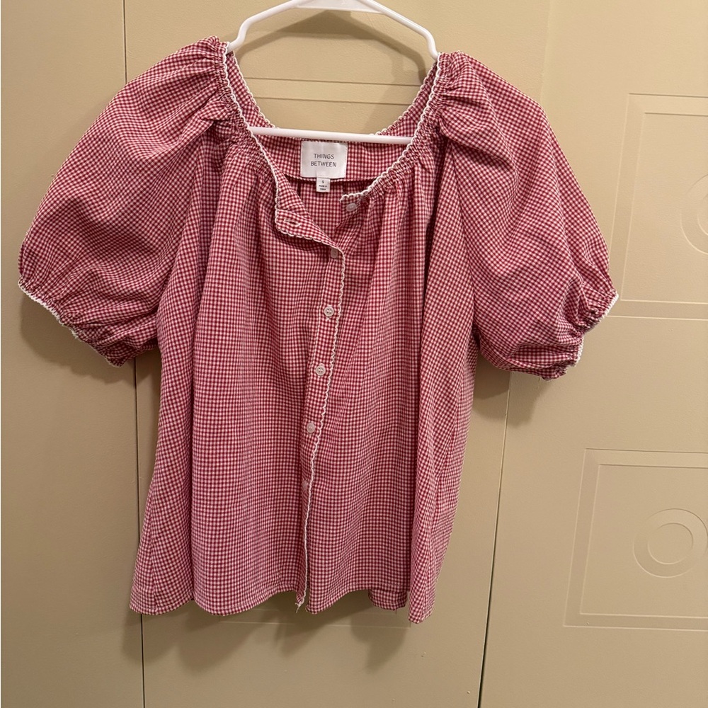 Universal Thread Red Checkered Puff Sleeve Blouse